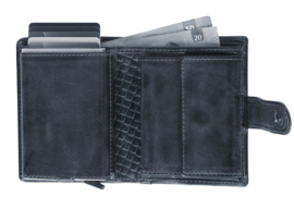 Leather Design Safety Wallet M Blauw