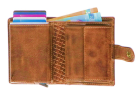 Leather Design Safety Wallet M Cognac