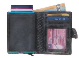 Leather Design Safety Wallet S Blauw