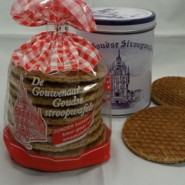 Stroopwafelblikje Gouda blauw incl. stroopwafels