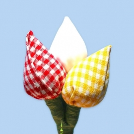 Tulp corsage rood-wit-geel ruit