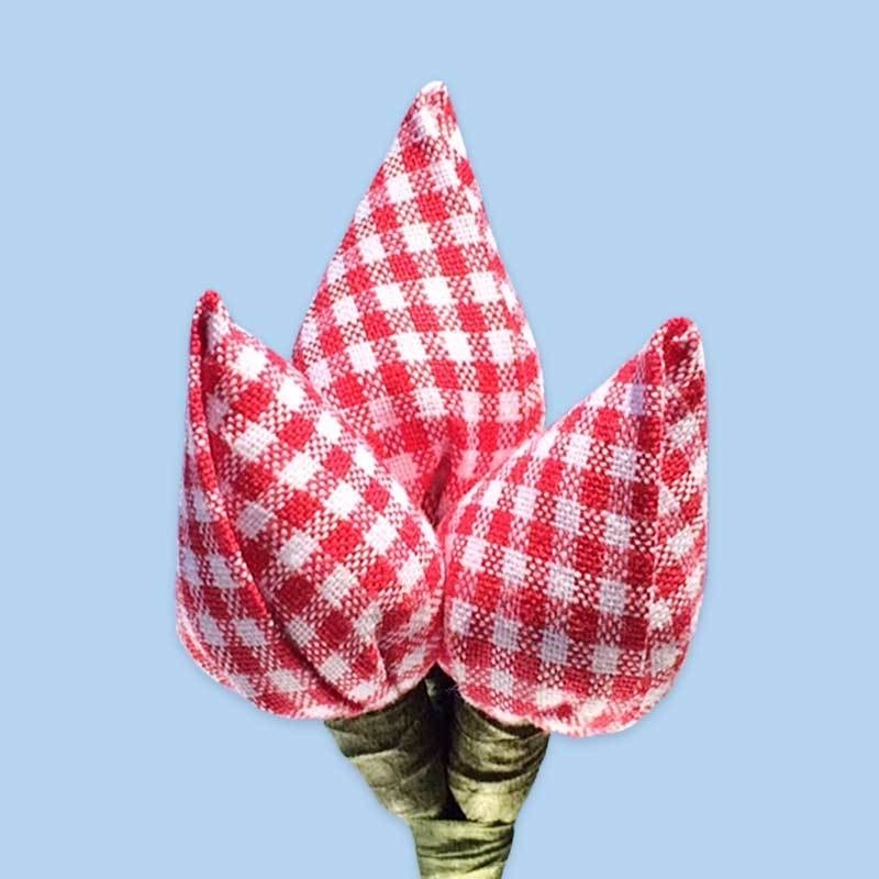 Tulp corsage rood-wit ruitjes klein