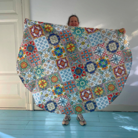 Rond katoenen tafelkleed Camastra Ø 170 cm (met Mediterrane tegeltjes)