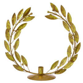 Bungalow gouden kandelaar 'lauwerkrans' vertikaal Ø 30 cm met lage kaars