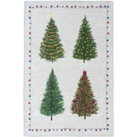 Linnen theedoek Fairy Trees met 4 kerstbomen, 50 x 70