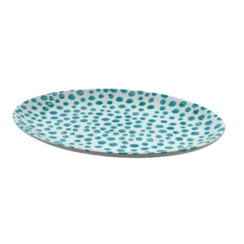 Duro Ceramics Mix 'n' Match ovalen serveerschaal JAZZ turqoise wit gestipt | 30 x 21 cm