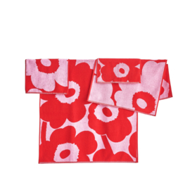 Marimekko gastendoekje / toilet-handdoek Unikko rood met roze  30 x 50 cm