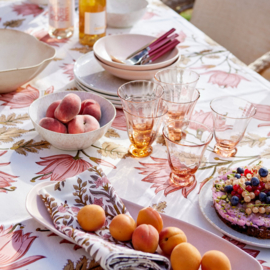 Bungalow katoenen blokprint tafelkleed Flora Rose, gebroken wit met rozetinten, olijf en goudbruin | 170 x 300 cm