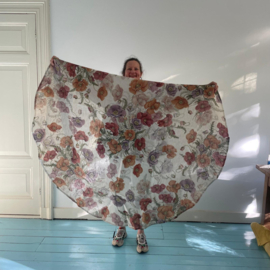 Rond linnen tafelkleed Poppy Ø 170 cm (zachte kleuren klaprozen op naturel linnen)