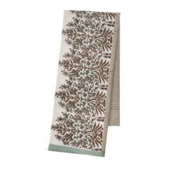 Bungalow katoenen blokprint tafelkleed Jasmine Sage in gebroken wit met groentinten | 150 x 250 cm