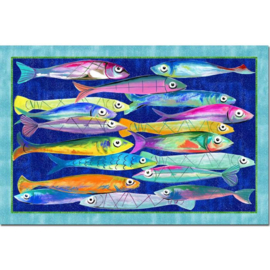 Deurmat en ganglopers Poisson Bleu met vissen en heel veel kleur