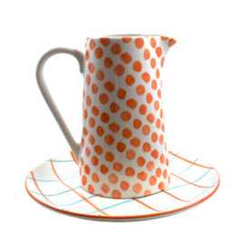 Duro Ceramics Mix 'n' Match TANGO oranje wit geruite kan 2 liter 22 cm hoog