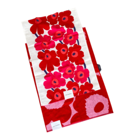 Marimekko (keuken-)handdoek Unikko rood met roze  50 x 70 cm