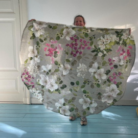 Rond katoenen tafelkleed Biscondola met felroze en witte bloemen Ø 170 cm