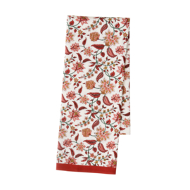 Bungalow blokprint tafelkleed katoen Divya Cerise, rood, hardroze, beige, groen 1.50 x 2,50 m