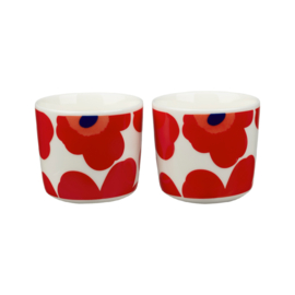 Marimekko Oiva Unikko rood set van 2 kopjes 2,5 dl zonder oor