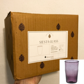 Bungalow Siesta belletjesglas aubergine 410 ml, set van 4 in een doosje