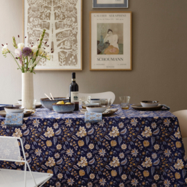 Bungalow blokprint tafelkleed katoen Divya Indigo, blauwtinten 1.50 x 2,50 m