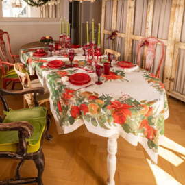 Kersttafelkleed Garland Glee met kerstrozen van linnen | 1.70 x 2.70 m