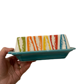 Duro Ceramics Botervloot met gekleurde sardientjes en turquoise schaaltje