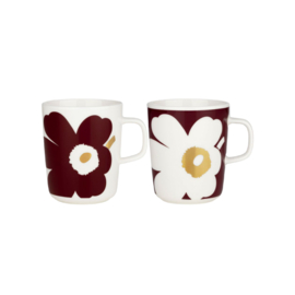 Marimekko KERST Juhla set van 2 mokken 2,5 dl Oiva Unikko Bordeaux met goud