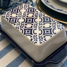 Duro Ceramics Botervloot met blauwe Portugese azulejos, blauw schoteltje