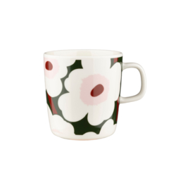 Marimekko mok Oiva Unikko donkergroen met roze, bordeaux | 4 dl