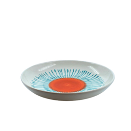 Duro Ceramics Mix 'n' Match pastabord SAMBA oranje en turquoise gestreept en gestipt | Ø 25 cm