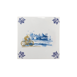 Royal Delft Goldie Tile Eenzame fietser