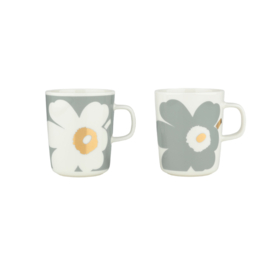 Marimekko set van 2 mokken 2,5 dl Oiva Unikko grijs met goud