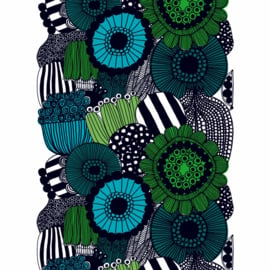 Marimekko afneembaar tafelkleed van de rol Siirtolapuutarha groen, blauw, turquoise, wit, zwart per eenheid van 50 cm