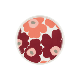 Marimekko Oiva ontbijtbord Unikko donkerrood, koraal, roze en grijs | Ø 20 cm