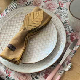 Siaki ontbijtbord 20 cm aardewerk crème met reliëf en bronzen rand SET van 4