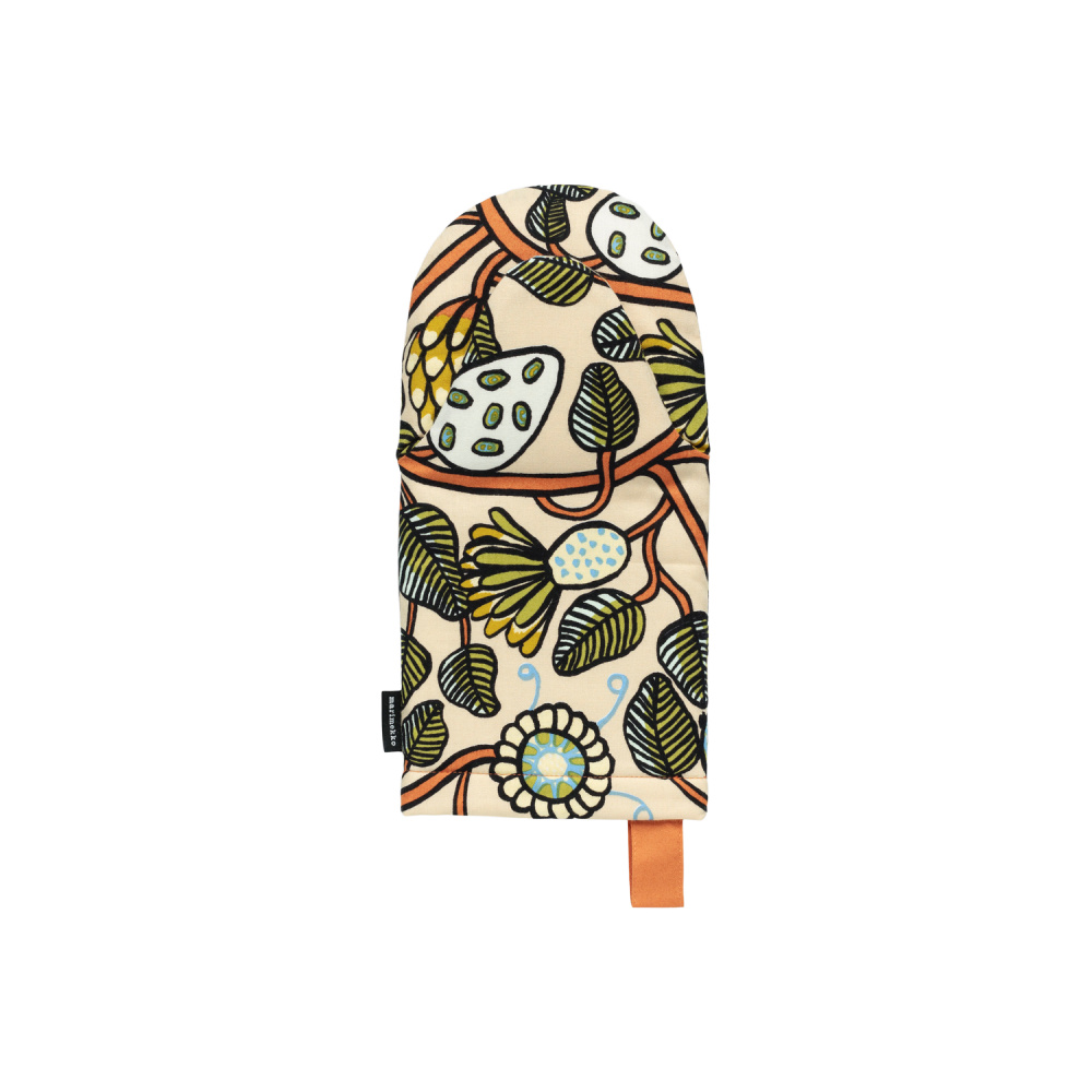 Marimekko Ovenwant  Tiara (groen, oranje, geel, blauw op lichtgeel)