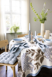 Bungalow blokprint Tafelkleed Elderflower Skyblue | 150 x250 cm