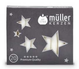 Müller Kerzen kerstboomkaarsjes wit 20 stuks (vervanging van de Bolsius kaarsjes)