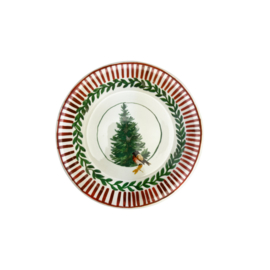 Arcucci set van 6 ontbijtbordjes 20 cm, Kerstservies Rosso Natale Kerstboom en Goudvink