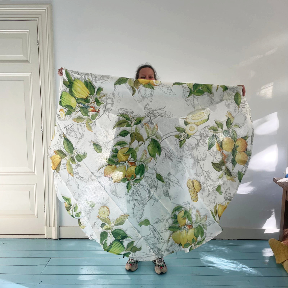 Linnen tafelloper en tafelkleden Limoncello, kies je formaat (ook rond tafelkleed Ø170 cm)
