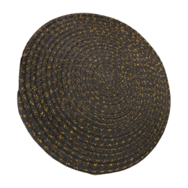 Kerstplacemat rond  zwart katoen/polyester met ingeweven 'gouddraad' Ø 39 cm