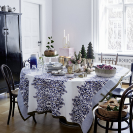 Bungalow katoenen blokprint tafelkleed Jasmine Sage in gebroken wit met groentinten | 150 x 250 cm