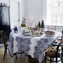 Bungalow katoenen blokprint tafelkleed Jasmine Indigo in gebroken wit met blauwtinten | 150 x 250 cm