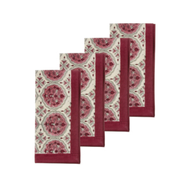 Bungalow katoenen servet 45 x 45 cm Kamal Ruby, set van 4 stuks