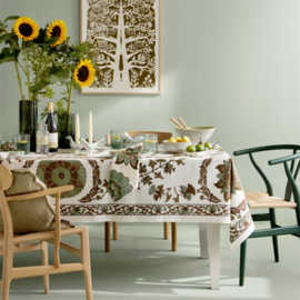Bungalow katoenen blokprint tafelkleed Nomad Sage in gebroken wit met groen, grijs en olijf | 150 x 250 cm