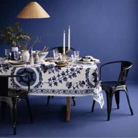 Bungalow katoenen blokprint tafelkleed Nomad Indigo in gebroken wit met blauwtinten | 150 x 250 cm