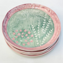 Bloom servies ontbijtbord groen roze (A) 24 cm