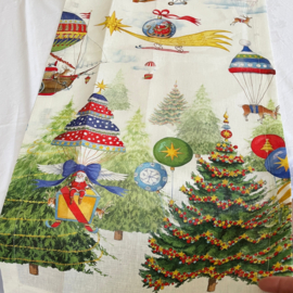 Kersttafelloper Air Christmas 45  x 170 met vliegende kerstmannen etc van linnen