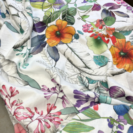 Hennep tafelkleed Maui met heel veel gekleurde bloemen | 170 x 270 cm