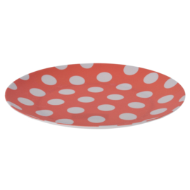 Melamine dinerborden met witte stippen, SET van 5: turquoise, koraalrood, roze, geel, mintgroen | Ø 25 cm