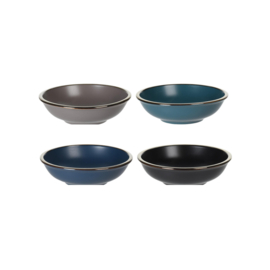 Siaki Mat, aardewerken soepborden set van 4 met bronzen rand in zwart, blauw, petrol en taupe | Ø 27 cm