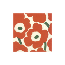 Marimekko x Ihr Unikko oranje met groen papieren lunchservetten 33 x 33 cm, 20 stuks